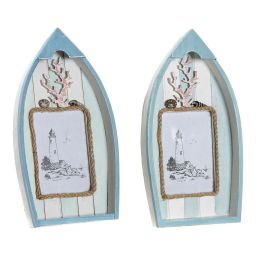 Fotolijsten DKD Home Decor 8424001731435 Barco Blauw Wit Hout MDF Mediterrane (2 Stuks) | Huisbest.nl