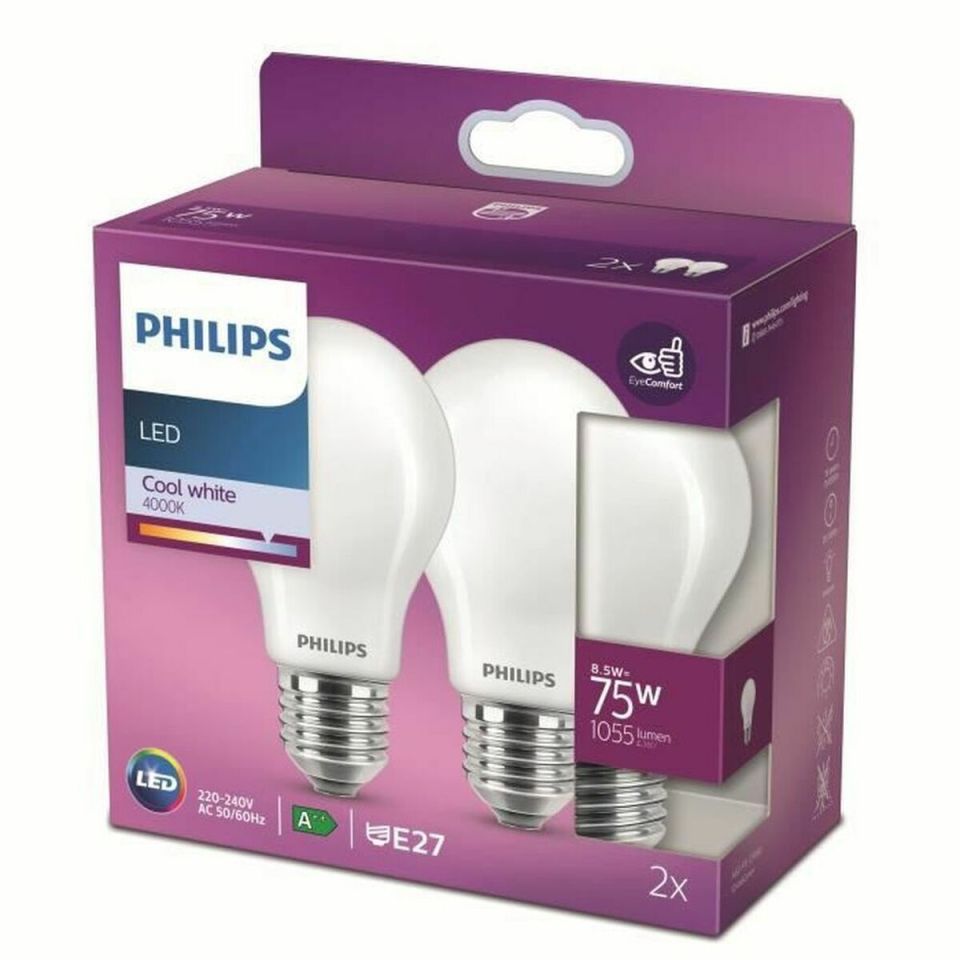 Philips LED lamp E27 75W equivalent 4000K mat (2 stuks)